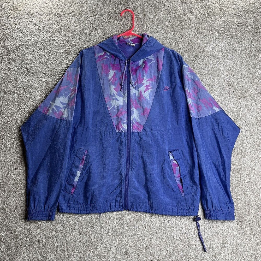 Vintage Nike Windbreaker Full Zip Jacket Women L Purple Pink Retro
